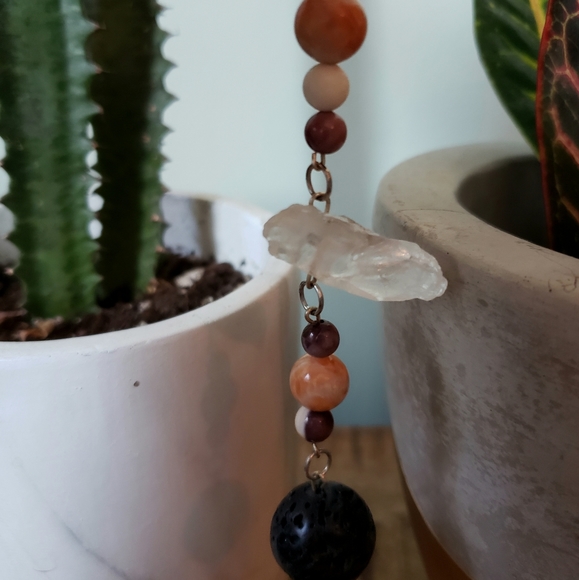 Quartz Crystal + Lava Rock Keychain - Picture 5 of 6